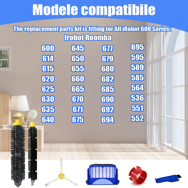Parts For Irobot Roomba 600 500 Series 694 695 677 671 690 680 660 650 620 614 595 585 564 Vacuum Robotic,2 Bristle Brush, 2 Beater Brush, 8 Spinning Side Brush, 8 Aerovac Filters