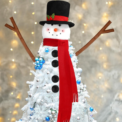 Syhood Christmas Tree Topper Large Holiday Funny Plush Stuffed Hanging Ornaments with Arms, Legs, Belt, Scarf for Christmas Tree Decorations Wine Bottle Curtain Xmas Home Decor (Snowman)