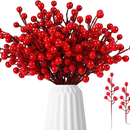 35 Pack Artificial Red Berry Stems 8 Inch Christmas Berry Picks Red Holly Berries for Christmas Tree Decorations DIY Crafts Wedding Winter Holiday Home Decor