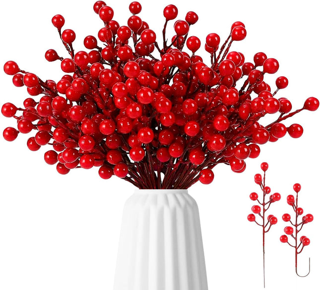 35 Pack Artificial Red Berry Stems 8 Inch Christmas Berry Picks Red Holly Berries for Christmas Tree Decorations DIY Crafts Wedding Winter Holiday Home Decor