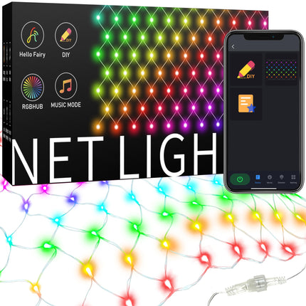 Smart Net Lights Outdoor APP Programmable, 3 Pack 150 LEDs 4 x 6 ft Christmas Net Lights for Bush, 58 Modes Dimmable Connectable RGB Mesh Lights for Xmas Bushes Diwali Decorations for Home Schedule