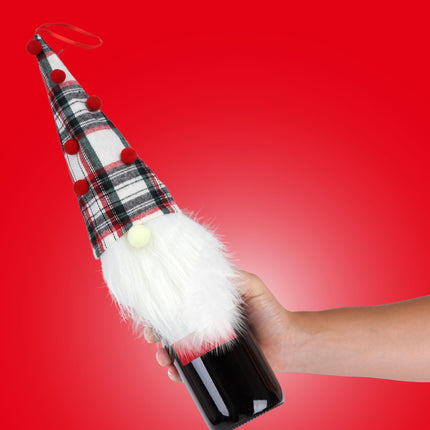 Christmas Gnome Wine Bottle Topper, Decorative Cover for Bottles, Giving (Plaid)