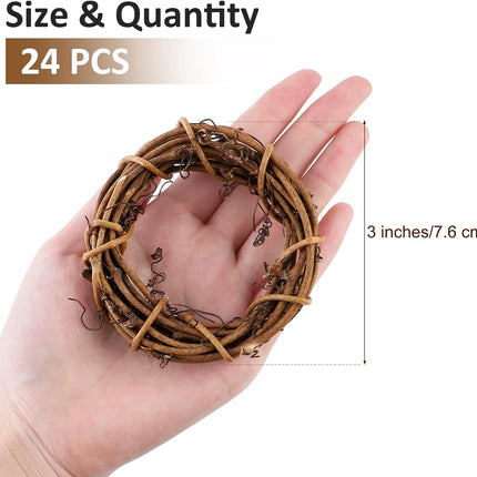 Ruisita 24 Pieces Grapevine Wreaths Vine Branch Wreath Natural 3 Inch Christmas Rattan Wreath Garland Decoration for Christmas Holiday Craft or Wedding Supplies