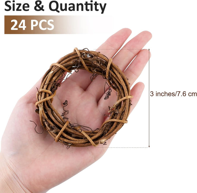 Ruisita 24 Pieces Grapevine Wreaths Vine Branch Wreath Natural 3 Inch Christmas Rattan Wreath Garland Decoration for Christmas Holiday Craft or Wedding Supplies