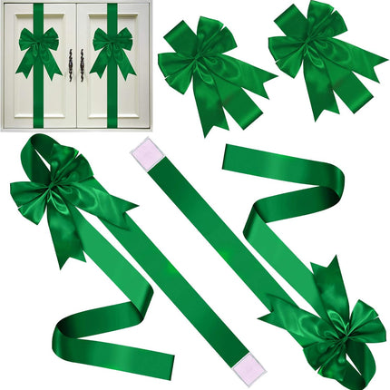 BBTO 6 Pieces Christmas Cabinet Festive Door Ribbons 8X 40 Inches Large Bow Christmas Wreath Bow Christmas Tree Bow Festival Wrapping Decorations for Fireplace Home Door Party Supplies(Green)