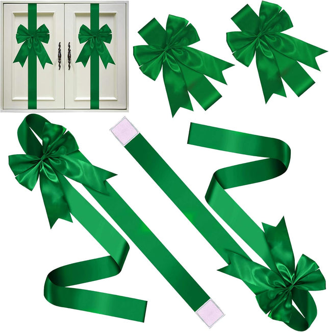 BBTO 6 Pieces Christmas Cabinet Festive Door Ribbons 8X 40 Inches Large Bow Christmas Wreath Bow Christmas Tree Bow Festival Wrapping Decorations for Fireplace Home Door Party Supplies(Green)