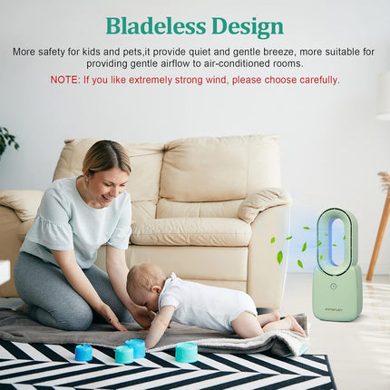 Conbola Desk Fan, 11.8 Inch Bladeless Fan Small Table Fan Air Cooler, Portable Rechargeable Breeze Quiet Fan With Touch Control 5