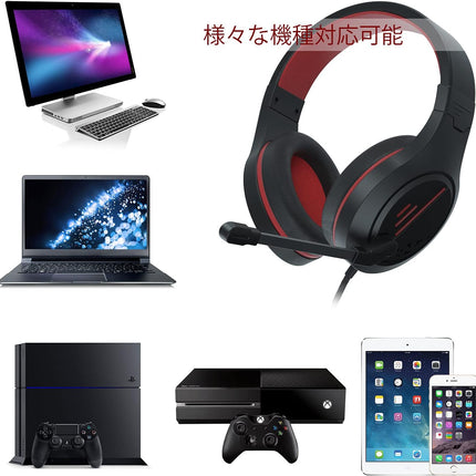 Gaming Headset Noise Cancelling Headphones with Microphone Kids and Adults 50mm Neodymium Drivers & 3.5mm Audio Jack Wired Over Ear Stereo Earphones for Online School/PC Game/Travel/Work Red