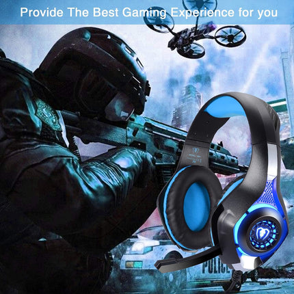 Professional 3.5mm PS4 Gaming Headset Headphone with Mic and LED Lights for Playstation 4, PS5, Xbox one,Laptop, Computer (Blue)
