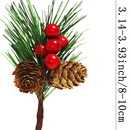 QLINLEAF Christmas Red Berry Stem Floral Pine Cone Artificial Pine Branch Evergreen Branch Pine Cone Decoration Christmas Decoration DIY Holiday Crafts Garland Decoration (12 Pieces)