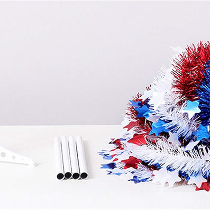 4th of July Decor, Patriotic Pop up Pencil Christmas Tree,4.9 Ft Christmas Tinsel Tree,Sequin Star Ornaments Garland Collapsible Tree for Independence Day Memorial Home Decor