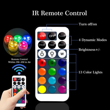 Submersible Led Lights with Remotes, Waterproof Tea Lights Candles Battery Operated RGB Color Changing Small Led Light for Vase Pool Pond Lantern Halloween(20pack)