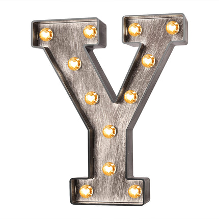 Brushed silver gray LED letters Lights Light Up letters Sign for Night Light Wedding/Birthday Party Battery Powered Christmas Lamp Home Bar Decoration -Y