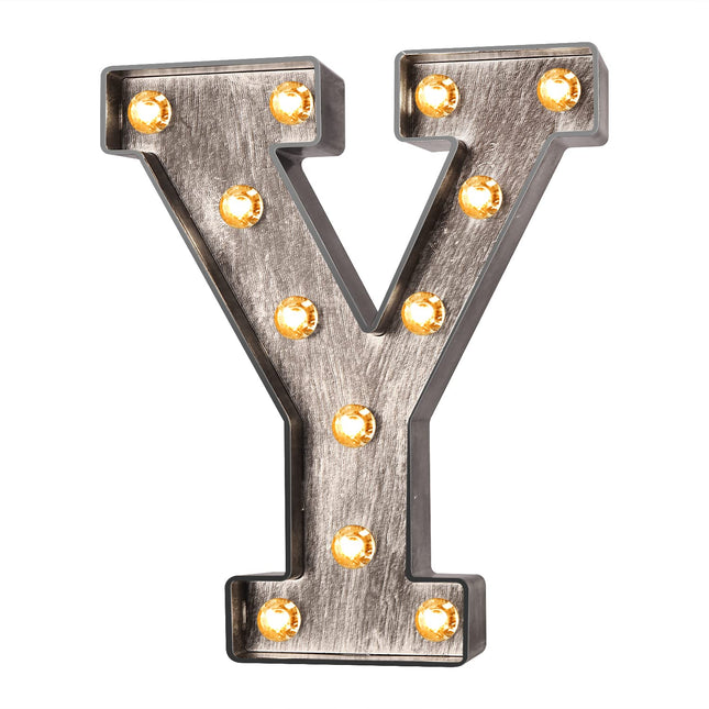 Brushed silver gray LED letters Lights Light Up letters Sign for Night Light Wedding/Birthday Party Battery Powered Christmas Lamp Home Bar Decoration -Y