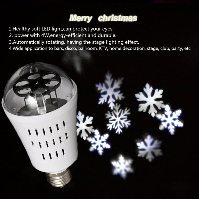 SPEVERT Snowflake Auto Rotating Led Lights Christmas Lights Moving LED Lamp E27 Base 4W Crystal Ball Stage Light for Birthday, Holiday, Wedding, Party, Christmas Decor - White