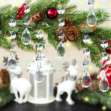 SUPREME XMAS Crystal Christmas Ornaments for Christmas Tree Decorations, 32pcs Clear Acrylic Hanging Teardrop Crystals for Centerpieces Chandelier Garland Beads Wedding Party Indoor Home Decor