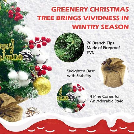 Mini Christmas Tree, Tabletop Small Artificial Christmas Tree with 15 Ornaments, Table top Xmas Snow Flocked Arbol de Navidad Xmas Tree,Christmas Decorations for Home Apartment Office…