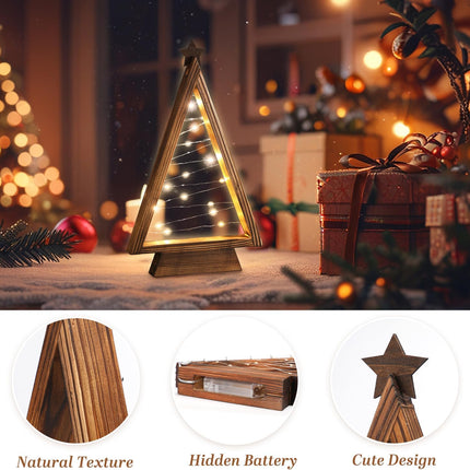 Wooden Christmas Trees Tabletop Decoration - 13.3" Lighted Wooden Christmas Tree, Triangle-Shaped - Perfect Mantle Decor, Farmhouse Style Tabletop Decor, Tabletop Lighted Xmas Tree with Lights