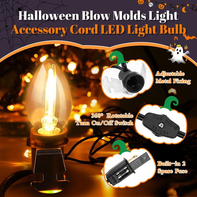 11.8ft Accessory Cord with 6 LED Light Bulb - 1 Pack Blow Mold Light with C7 Lamp with Switch, Christmas Village Light for Holiday, Indoor Decor, Craft Projects (Orange)