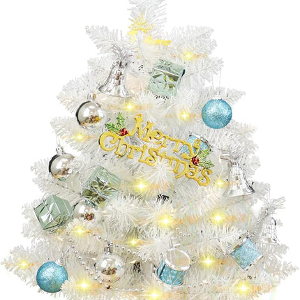 Small White Christmas Tree, 24 Inch/2ft Artificial Mini Table Top Christmas Tree, Tabletop Christmas Tree with Star, Ball Ornaments for DIY Christmas Decorations