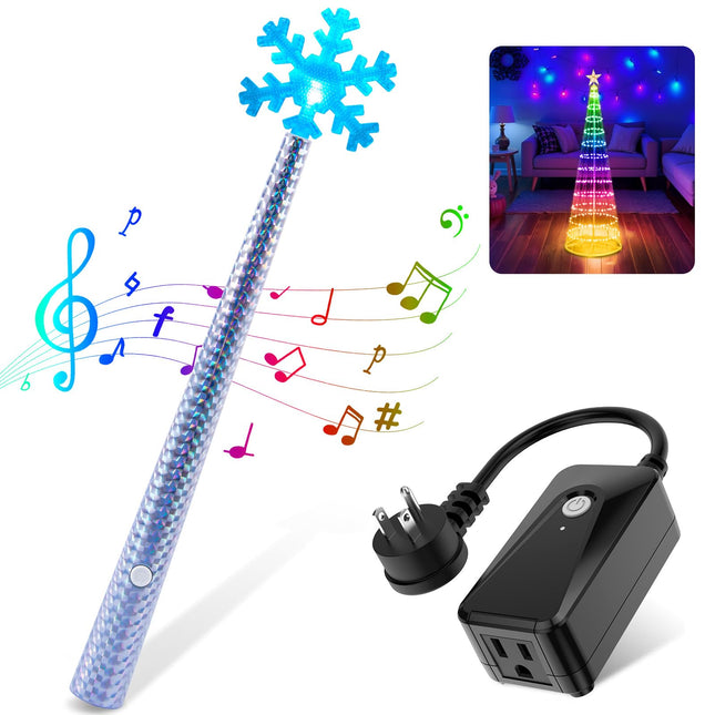 Wireless Remote Control Outlet, Wireless Switch Magic Lights Wand for Christmas Tree Lights and Decoration Lights, Remote Switch Kit with Music, Ideas for Kids Friends Family, Silver