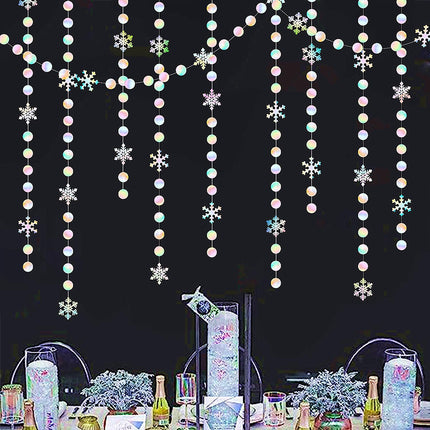 Iridescent-Holographic Christmas Party-Decorations Snowflake-Snow Garland - 61Ft Winter Wonderland Frozen Hanging Paper Streamers Banner,Birthday Year Decor Ouruola
