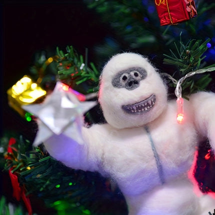 Christmas Tree Topper, Abominable Snow Monster Christmas Tree Ornament, Handmade Abominable Chimpanzees Hugger with Star, Xmas Tree Topper for Christmas Tree Ornament Decoration (White)