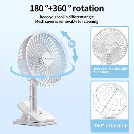 Portable Clip On Fan, 8000Mah Desk Fan, Usb Rechargeable Personal Fan, Small Table Fan With Clamp, 2 Speed Timing 4 Speeds Quiet