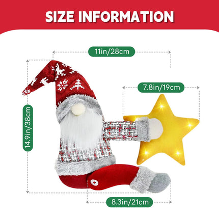 Christmas Tree Topper Gnome Decorations with Lights Star, Handmade Embrace Christmas Tree Gnome with Lighted Star，Christmas Home Decor Curtain Tie Wine Bottle Decoration, Red Hat