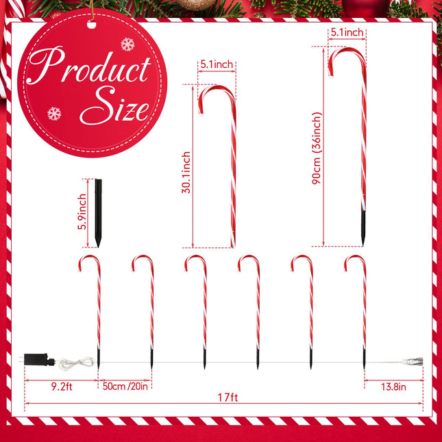 Treela 12 Pcs 36 Inch Giant Christmas Candy Cane Pathway Markers Lights, LED Outdoor Decorations, Extra Large Yard Pathway Stake Lights for Lawn Garden Driveway Walkway Xmas Decor