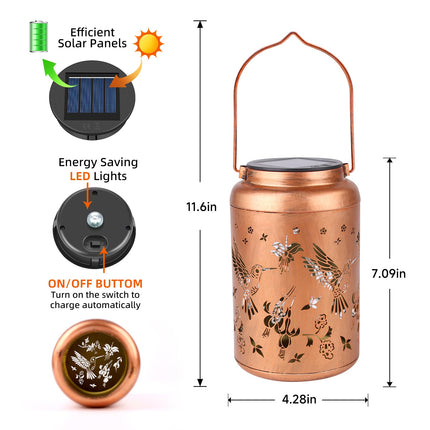 Hummingbird Solar Lanterns Outdoor Waterproof Hanging Solar Lights Metal Decor Lantern LED Light Christmas Decorative for Garden,Patio,Yard,Lawn,Backyard,Front,Porch as Holiday s for Women Mom