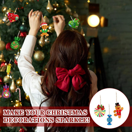 Soaoo 100 Pieces Christmas Peppermint Candy Hanging Ornaments Wood Christmas Tree Ornaments Set Lollipop Gingerbread Candy Cane Decorations with Rope Decorative Hanging Ornaments for Xmas (Stylish)
