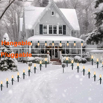 SUNSGNE C9 LED Christmas Pathway Lights Outdoor 38 Feet Sidewalk String Lights with Marker Stakes, 25 LED Clear Connectable Christmas Walkway Markers Lights for Outside Porch Garden Yard Lawn Decor