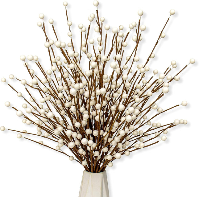 24 PCS White Berry Picks 17 Inch Tall Christmas Berry Stems Christmas Tree Branches with White Berries for Xmas Tree Winter Holiday Vase Filler Centerpiece Flower Arrangement