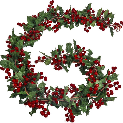U'Artlines Total 11Ft Christmas Garland 2PCS Artificial Holiday Hanging Garlands Christmas Vine with Red Berries for Stairs Wall Fireplace Mantel Indoor Outdoor Decor (2pcs Red Berries Garland)