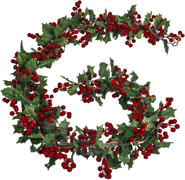 U'Artlines Total 11Ft Christmas Garland 2PCS Artificial Holiday Hanging Garlands Christmas Vine with Red Berries for Stairs Wall Fireplace Mantel Indoor Outdoor Decor (2pcs Red Berries Garland)