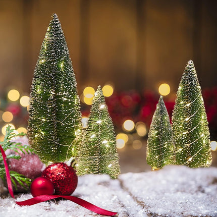 6 Pcs Mini Christmas Trees Bottle Brush Trees, Miniature Pine Christmas Tree Tabletop Mini Snow Frost Trees with Wooden Base for Christmas Holiday Decorations