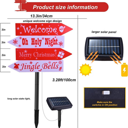 Christmas Solar Pathway Stake Sign Lights Outdoor，Large Xmas Yard Decorations Led Santa Elk Deer Light Waterproof Metal Landscape Stakes for Lawn Patio Holiday Ornament