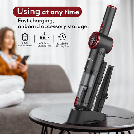 Nicebay Cordless Handheld Vacuum Cleaner, 15Kpa Strong Suction Portable Hand Vacuum Cleaner, Led Display Car Vacuum Cleaner, Fast Charging Dock, Rechargeable Handheld Vacuum Black & Red