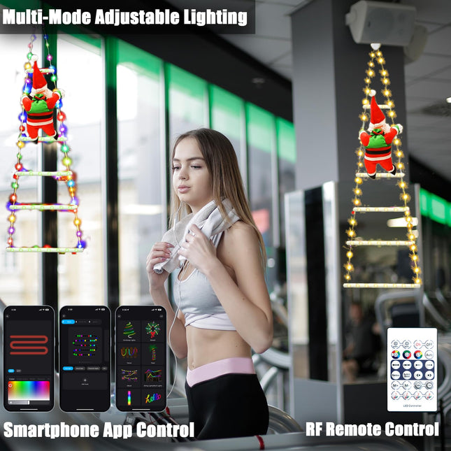 2.5FT 64 LED Smart RGB Christmas Ladder Lights AA Battey with Bluetooth & App Controlled Music Sync Color Changing Xmas Lights for Window Wall Home Garden Outdoor Indoor Decor - RGB Multicolor