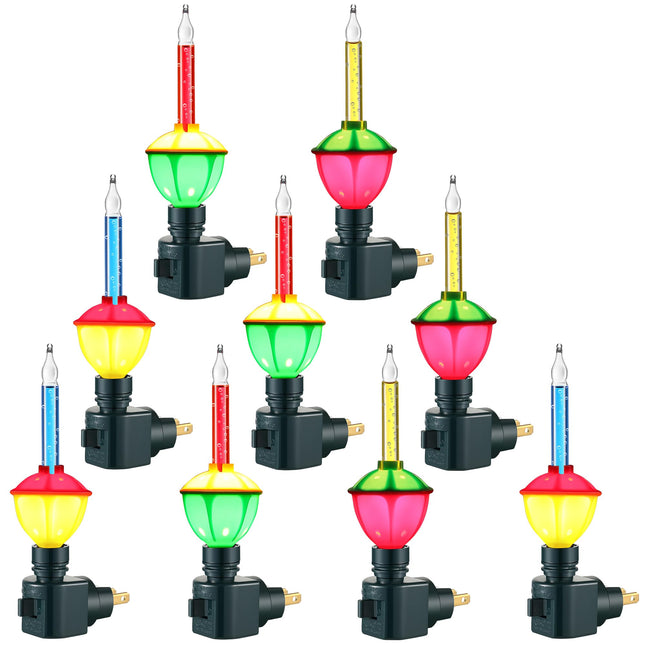 Sumind 9 Pieces Christmas Bubble Lights, Traditional Vintage Night Lights with E12 Candelabra Base, Colorful Fluid Christmas Lights with Swivel Plug in Base (Green Base)