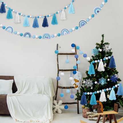 Sumind 5 Pcs Thanksgiving Tassel Garland Fall Pom Pom Garland Decorations Winter Rainbow Felt Ball Garland Banner for Classroom Home Xmas Holiday Party Supplies(Snowflake)