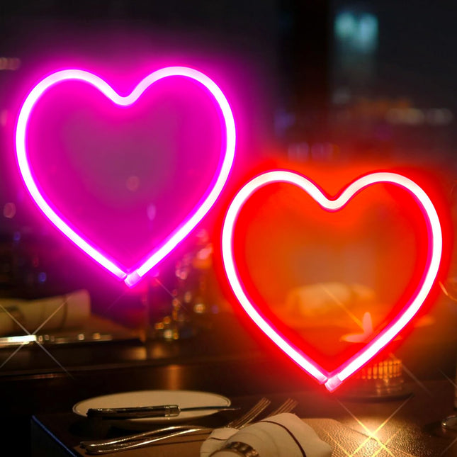 2-Pack Heart Neon Sign, Neon Heart Lights Battery Operated or USB Powered Decoration Lamp, LED Wall Decoration Lights for Bedroom Girl's Room Home Birthday Party Wedding Christmas Décor (Pink & Red)