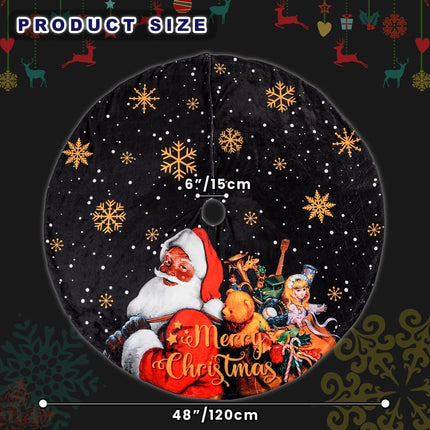Lanpn 48 Inch Black Santa Christmas Tree Skirt, Black Flannel Santa Claus African American Xmas Tree Skirts for Winter Holiday Indoor Christmas Tree Decoration 48'' / 120cm