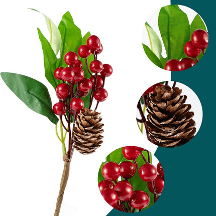 16 Pieces 9-13 Inch Large Artificial Christmas Tree Picks Red Berry Pine Branches Flower Pick for Christmas Wreath Festive Season Decor