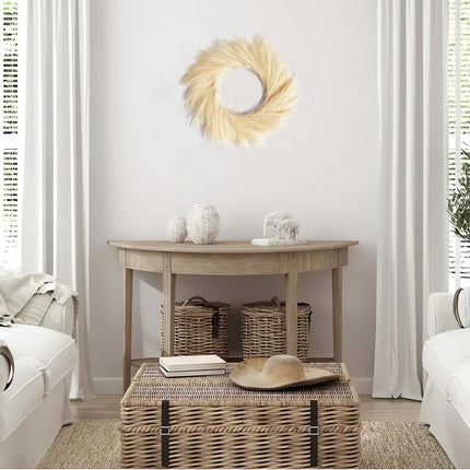 Pampas Grass Wreath, 27 inch Fall Wreath/Faux Pampas Wreath、Boho Wreath，Front Door Wreaths for All Seasons，Neutral Fall Decor,Pampas Grass Wall Decor,Boho Wall Decor (Beige Wreath)