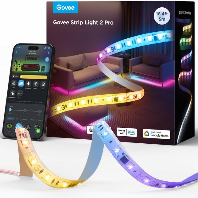 Govee RGBIC Strip Light 2 Pro with Matter, 16.4ft Smart LED Strip Lights Work with Alexa and Google Assistant, DIY Color Changing Light Strip, LED Lights for Bedroom, Cabinet, Party, Christmas Decor
