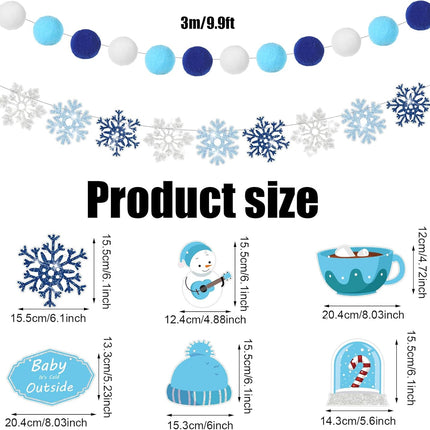 Preboun 5 Pcs Winter Wonderland Banner Glittery Snowflake Banner Frozen Birthday Banner Christmas Holiday Garland Snowman Snow Winter Party Decoration