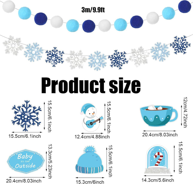 Preboun 5 Pcs Winter Wonderland Banner Glittery Snowflake Banner Frozen Birthday Banner Christmas Holiday Garland Snowman Snow Winter Party Decoration