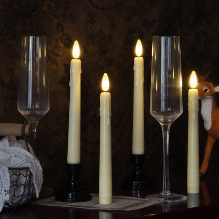 Battery Operated LED Window Candles with Remote Timer, 8 Inches Ivory Flameless Taper Flickering Candles, Removable Black Candlesticks and Suction Cups, Holiday, Home Decor, 4 Pack